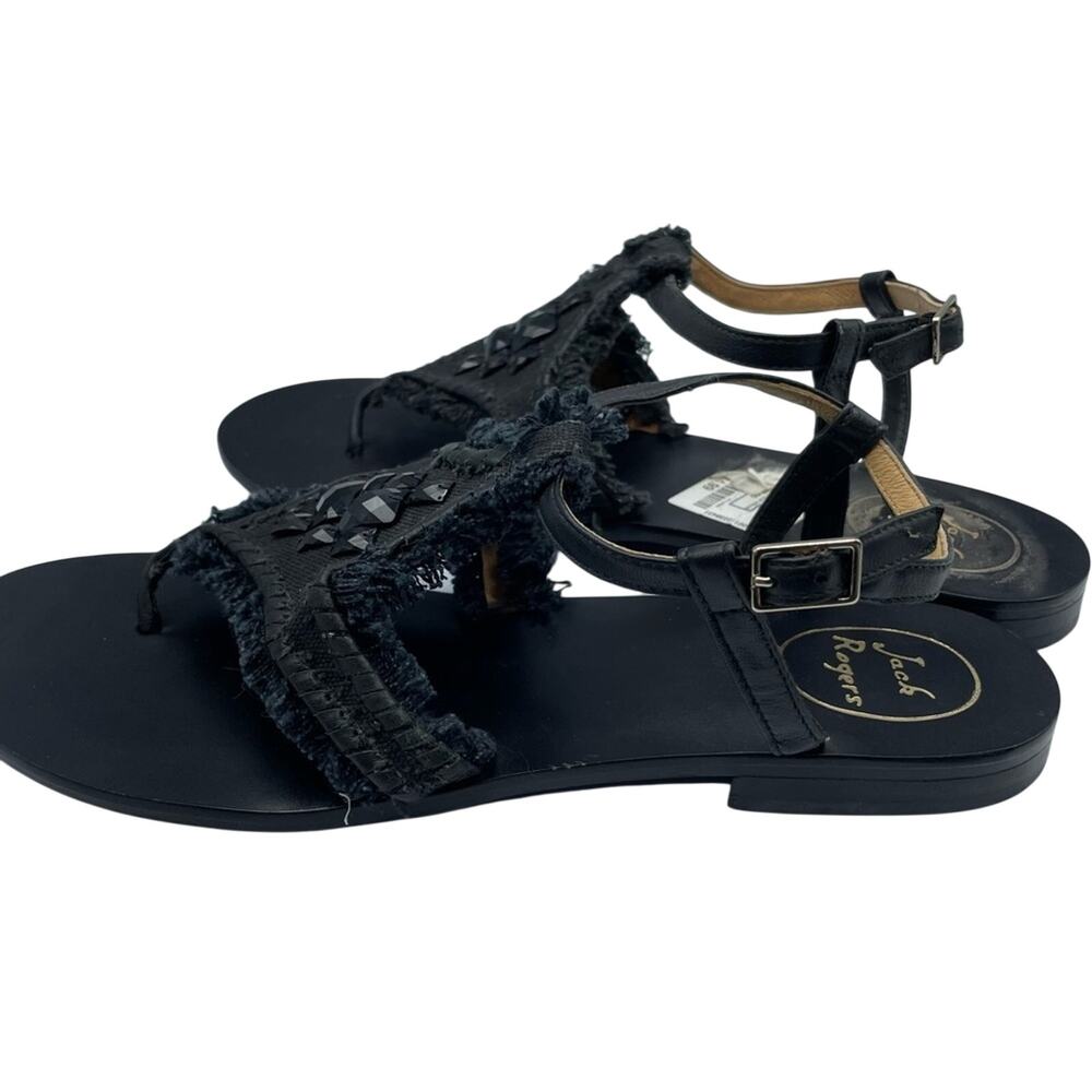 Jack Rogers Black Beaded Fringe Sandals Womens 11 Boho Beachy Summer Vacation
